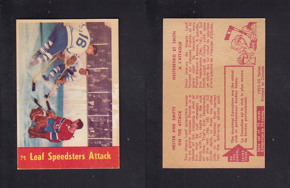 1955-56 PARKHURST HOCKEY CARD #75 LEAF SPEEDSTERS ATTACK photo 1955-56 PARKHURST HOCKEY CARD #75 LEAF SPEEDSTERS ATTACK photo