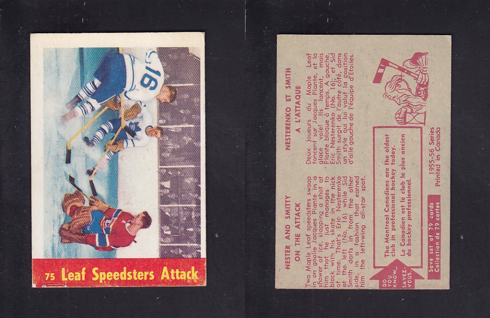 1955-56 PARKHURST HOCKEY CARD #75 LEAF SPEEDSTERS ATTACK photo 1955-56 PARKHURST HOCKEY CARD #75 LEAF SPEEDSTERS ATTACK photo