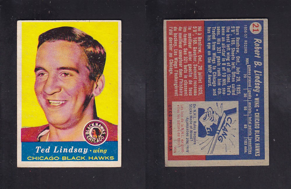 1957-58 TOPPS HOCKEY CARD #21 T. LINDSAY photo 1957-58 TOPPS HOCKEY CARD #21 T. LINDSAY photo