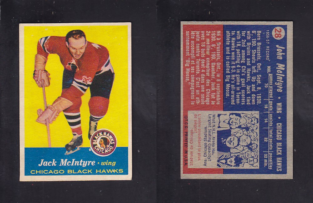 1957-58 TOPPS HOCKEY CARD #28 J. MCINTYRE photo 1957-58 TOPPS HOCKEY CARD #28 J. MCINTYRE photo