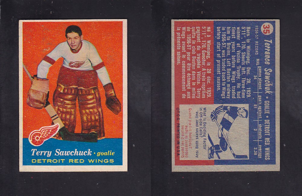 1957-58 TOPPS HOCKEY CARD #35 T. SAWCHUK photo 1957-58 TOPPS HOCKEY CARD #35 T. SAWCHUK photo