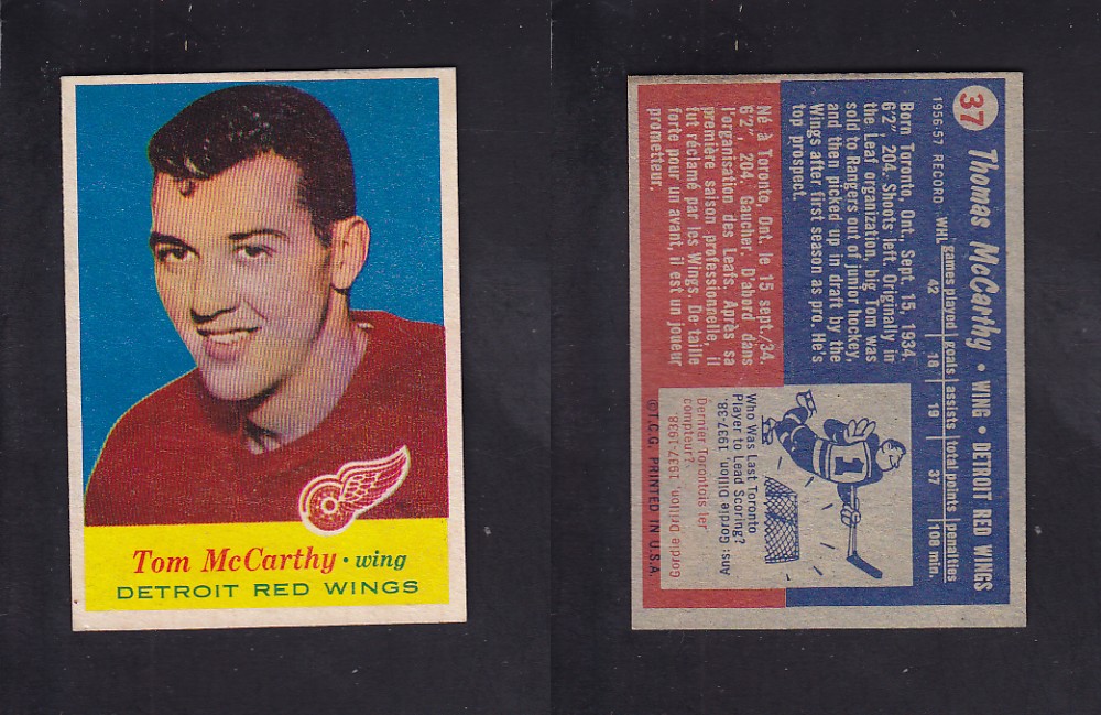1957-58 TOPPS HOCKEY CARD #37 T. MCCARTHY photo 1957-58 TOPPS HOCKEY CARD #37 T. MCCARTHY photo
