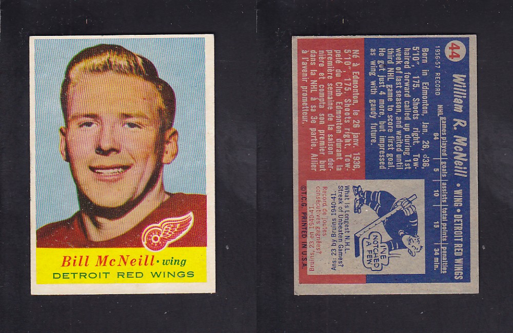 1957-58 TOPPS HOCKEY CARD #44 B. MCNEIL photo 1957-58 TOPPS HOCKEY CARD #44 B. MCNEIL photo