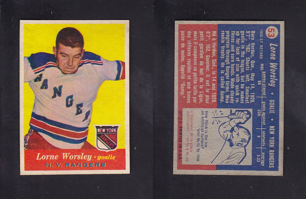 1957-58 TOPPS HOCKEY CARD #53 L. WORSLEY photo 1957-58 TOPPS HOCKEY CARD #53 L. WORSLEY photo