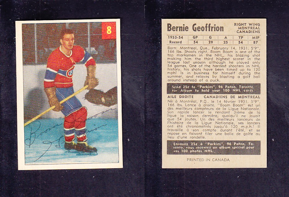 1954-55 PARKHURST HOCKEY CARD #8 B. GEOFFRION photo 1954-55 PARKHURST HOCKEY CARD #8 B. GEOFFRION photo