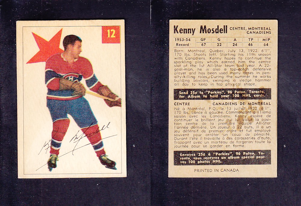 1954-55 PARKHURST HOCKEY CARD #12 K. MOSDELL photo 1954-55 PARKHURST HOCKEY CARD #12 K. MOSDELL photo