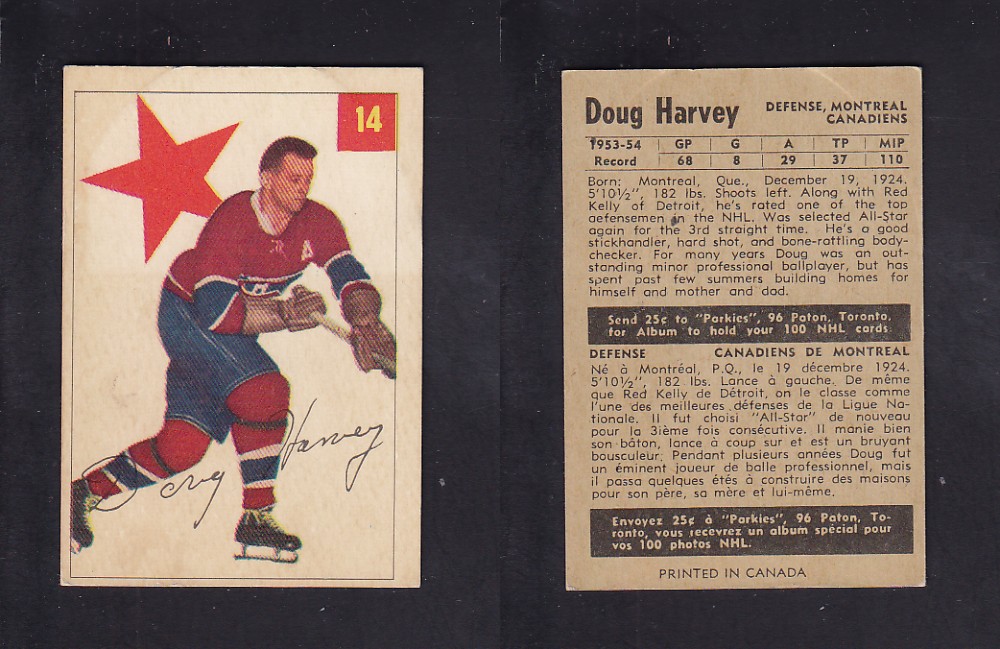 1954-55 PARKHURST HOCKEY CARD #14 D. HARVEY photo 1954-55 PARKHURST HOCKEY CARD #14 D. HARVEY photo