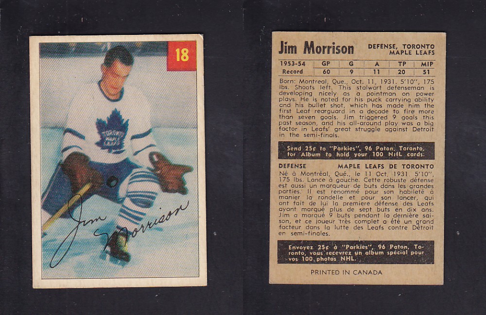 1954-55 PARKHURST HOCKEY CARD #18 J. MORRISON photo 1954-55 PARKHURST HOCKEY CARD #18 J. MORRISON photo