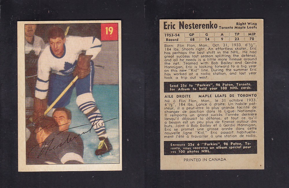 1954-55 PARKHURST HOCKEY CARD #19 E. NESTERENKO photo 1954-55 PARKHURST HOCKEY CARD #19 E. NESTERENKO photo