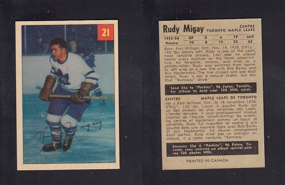 1954-55 PARKHURST HOCKEY CARD #21 R. MIGAY photo 1954-55 PARKHURST HOCKEY CARD #21 R. MIGAY photo
