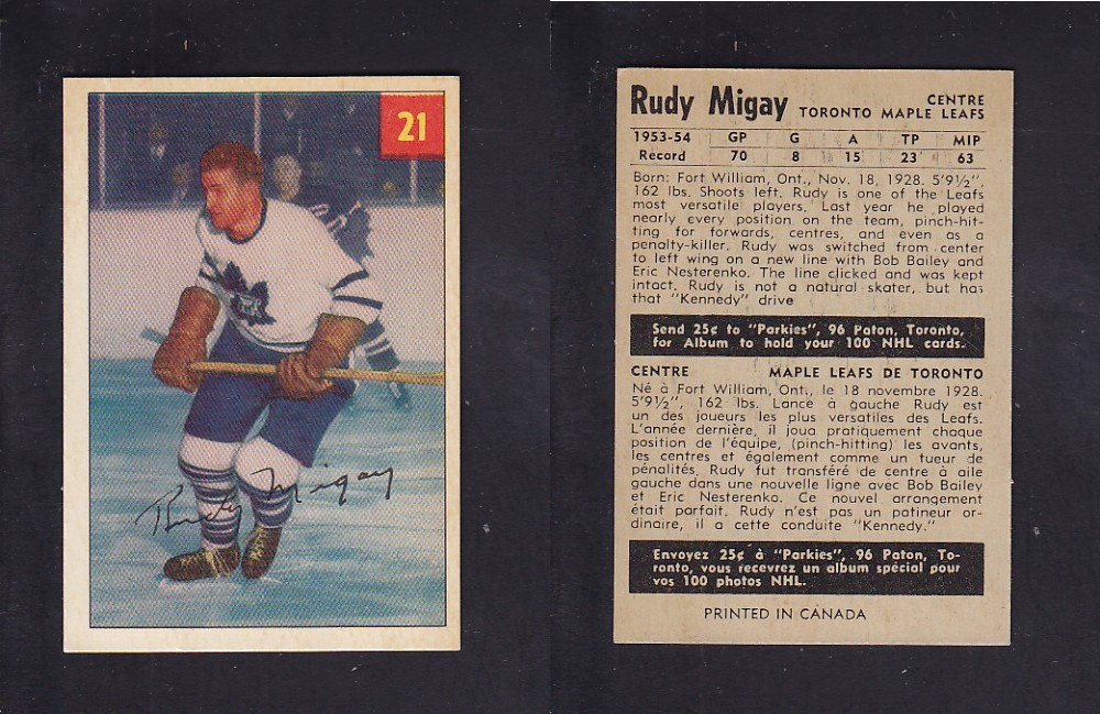 1954-55 PARKHURST HOCKEY CARD #21 R. MIGAY photo 1954-55 PARKHURST HOCKEY CARD #21 R. MIGAY photo