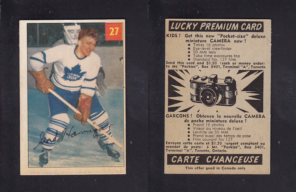 1954-55 PARKHURST HOCKEY CARD #27 G. HANNIGAN photo 1954-55 PARKHURST HOCKEY CARD #27 G. HANNIGAN photo