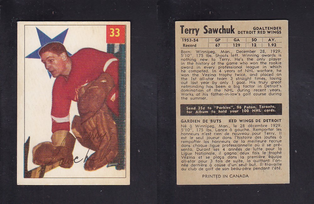 1954-55 PARKHURST HOCKEY CARD #33 T. SAWCHUK photo