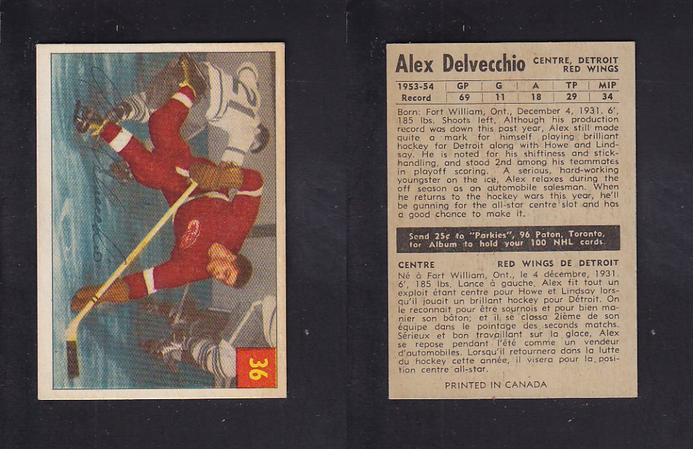 1954-55 PARKHURST HOCKEY CARD #36 A. DELVECCHIO photo 1954-55 PARKHURST HOCKEY CARD #36 A. DELVECCHIO photo