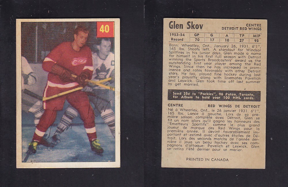 1954-55 PARKHURST HOCKEY CARD #40 G. SKOV photo 1954-55 PARKHURST HOCKEY CARD #40 G. SKOV photo