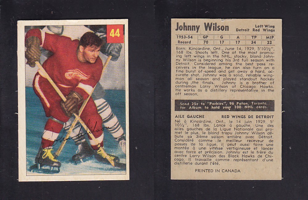 1954-55 PARKHURST HOCKEY CARD #44 J. WILSON photo 1954-55 PARKHURST HOCKEY CARD #44 J. WILSON photo
