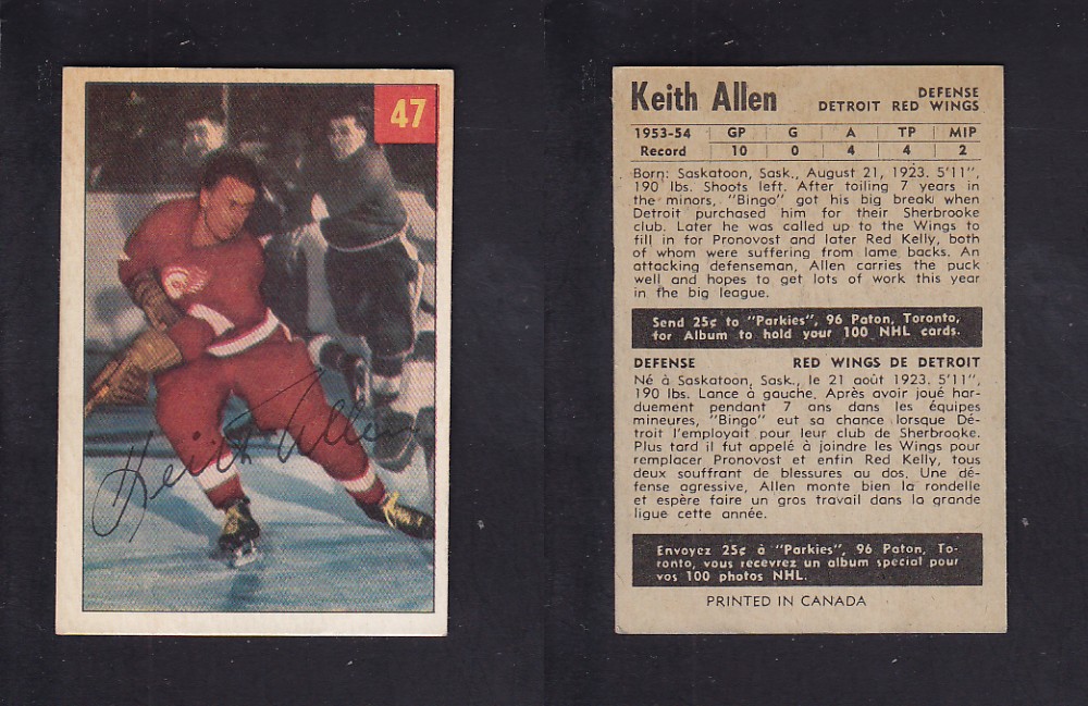 1954-55 PARKHURST HOCKEY CARD #47 K. ALLEN photo 1954-55 PARKHURST HOCKEY CARD #47 K. ALLEN photo