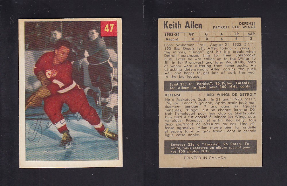 1954-55 PARKHURST HOCKEY CARD #47 K. ALLEN photo 1954-55 PARKHURST HOCKEY CARD #47 K. ALLEN photo