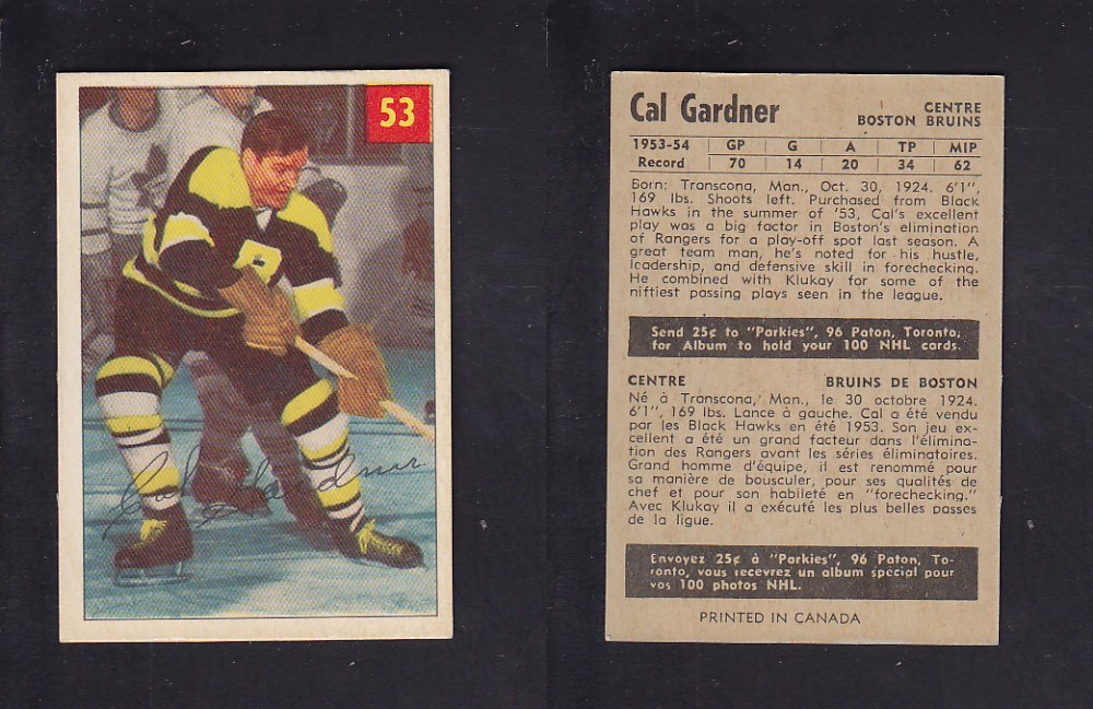 1954-55 PARKHURST HOCKEY CARD #53 C. GARDNER photo 1954-55 PARKHURST HOCKEY CARD #53 C. GARDNER photo