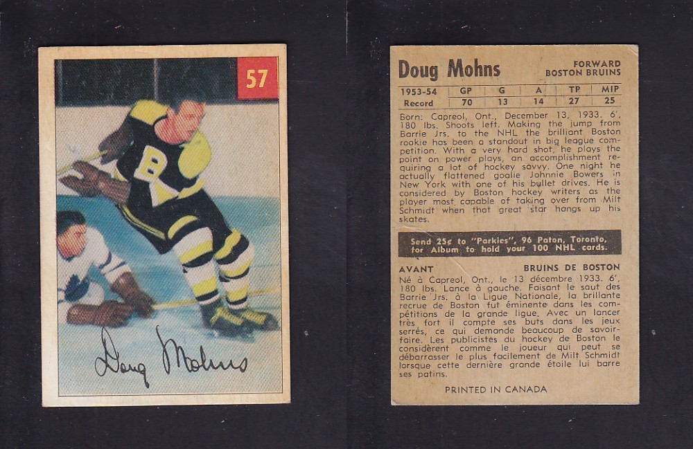 1954-55 PARKHURST HOCKEY CARD #57 D. MOHNS photo 1954-55 PARKHURST HOCKEY CARD #57 D. MOHNS photo