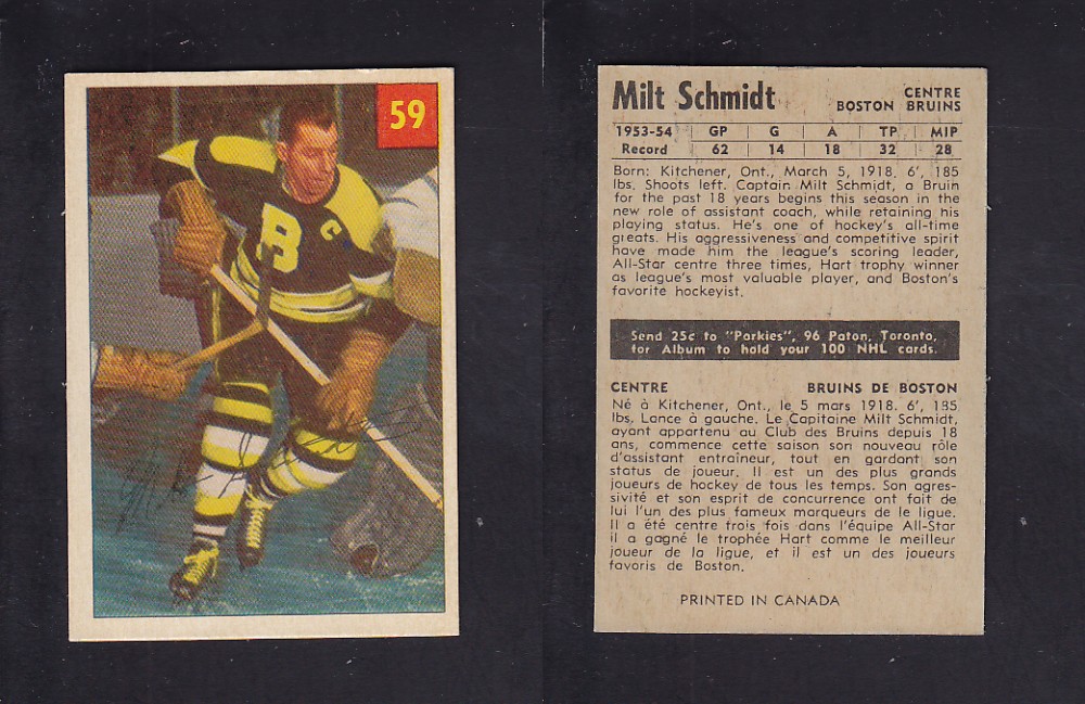 1954-55 PARKHURST HOCKEY CARD #59 M. SCHMIDT photo 1954-55 PARKHURST HOCKEY CARD #59 M. SCHMIDT photo