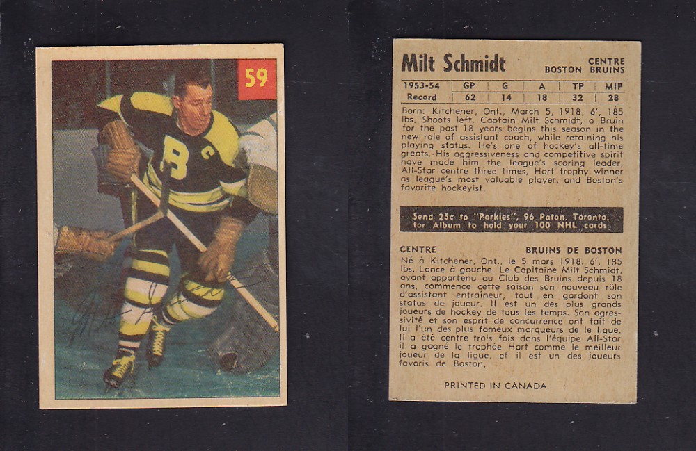 1954-55 PARKHURST HOCKEY CARD #59 M. SCHMIDT photo 1954-55 PARKHURST HOCKEY CARD #59 M. SCHMIDT photo