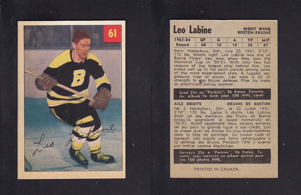 1954-55 PARKHURST HOCKEY CARD #61 L. LABINE photo 1954-55 PARKHURST HOCKEY CARD #61 L. LABINE photo