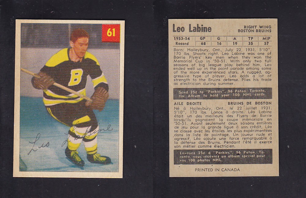 1954-55 PARKHURST HOCKEY CARD #61 L. LABINE photo 1954-55 PARKHURST HOCKEY CARD #61 L. LABINE photo