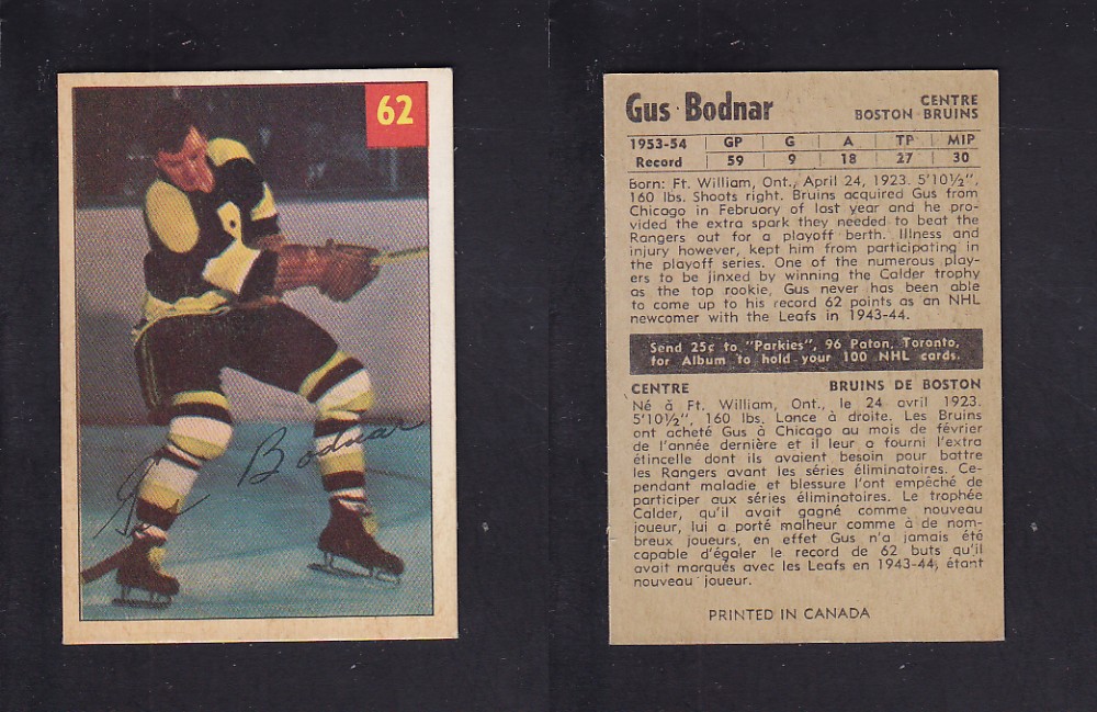 1954-55 PARKHURST HOCKEY CARD #62 G. BODNAR photo 1954-55 PARKHURST HOCKEY CARD #62 G. BODNAR photo