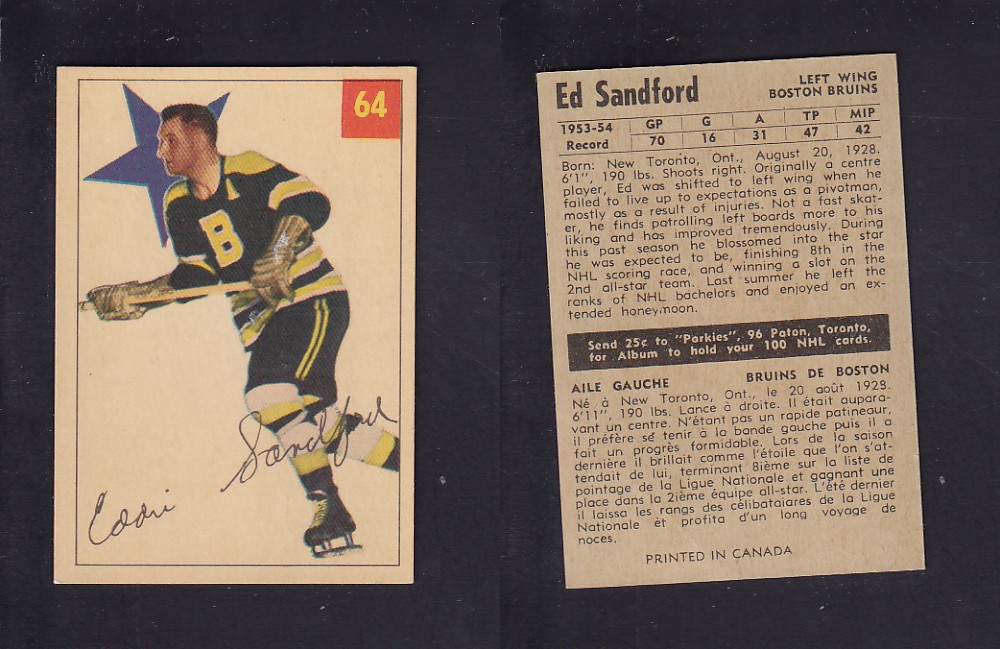 1954-55 PARKHURST HOCKEY CARD #64 E. SANDFORD photo 1954-55 PARKHURST HOCKEY CARD #64 E. SANDFORD photo