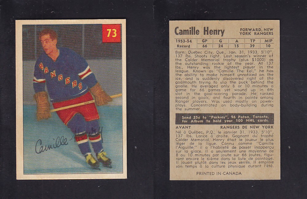 1954-55 PARKHURST HOCKEY CARD #73 C. HENRY photo 1954-55 PARKHURST HOCKEY CARD #73 C. HENRY photo