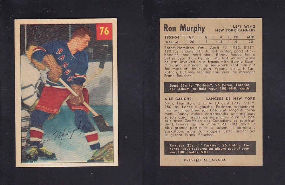 1954-55 PARKHURST HOCKEY CARD #76 R. MURPHY photo 1954-55 PARKHURST HOCKEY CARD #76 R. MURPHY photo