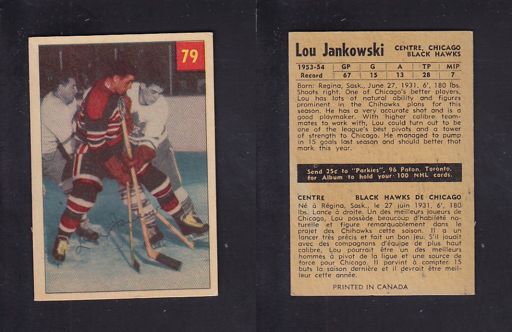 1954-55 PARKHURST HOCKEY CARD #79 L. JANKOWSKI photo 1954-55 PARKHURST HOCKEY CARD #79 L. JANKOWSKI photo