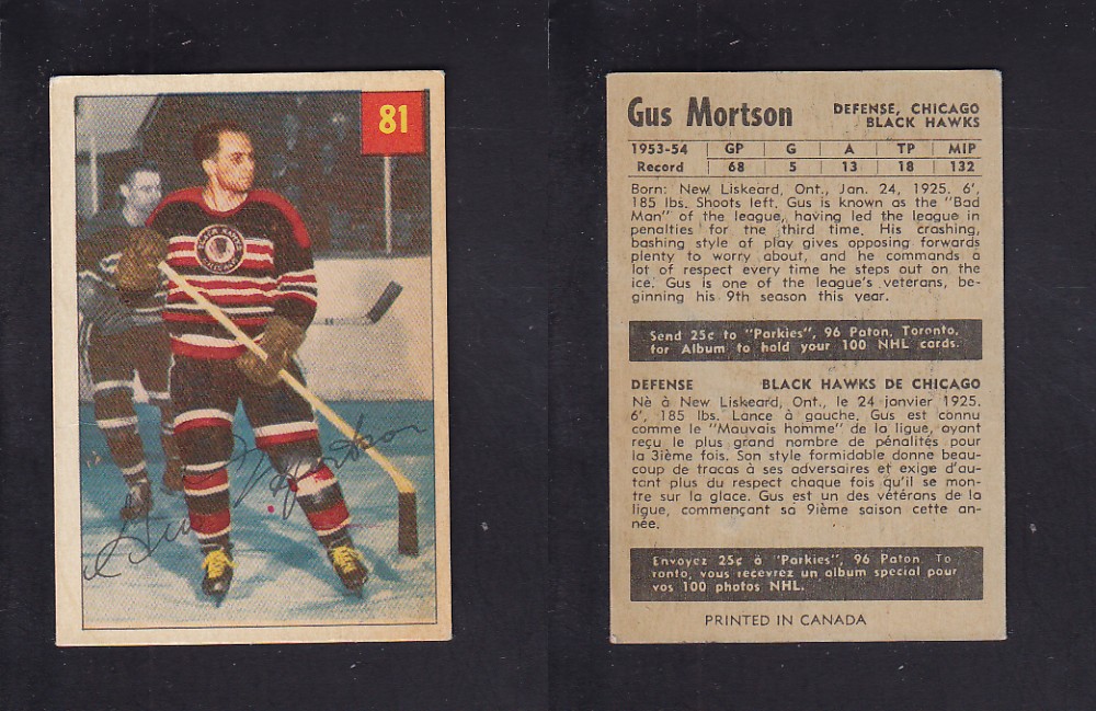 1954-55 PARKHURST HOCKEY CARD #81 G. MORTSON photo 1954-55 PARKHURST HOCKEY CARD #81 G. MORTSON photo
