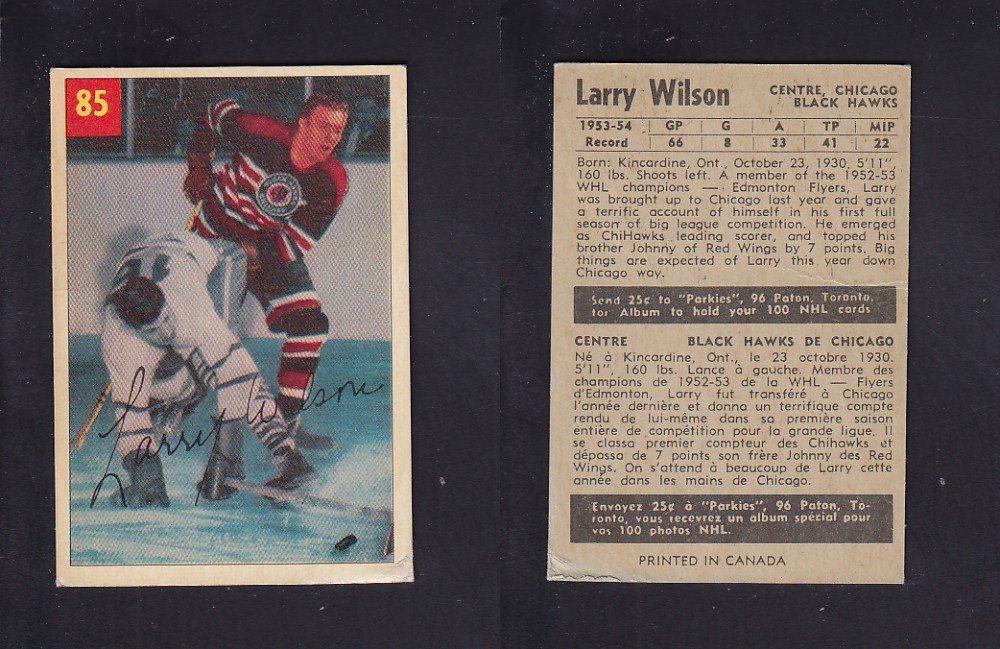 1954-55 PARKHURST HOCKEY CARD #85 L. WILSON photo 1954-55 PARKHURST HOCKEY CARD #85 L. WILSON photo