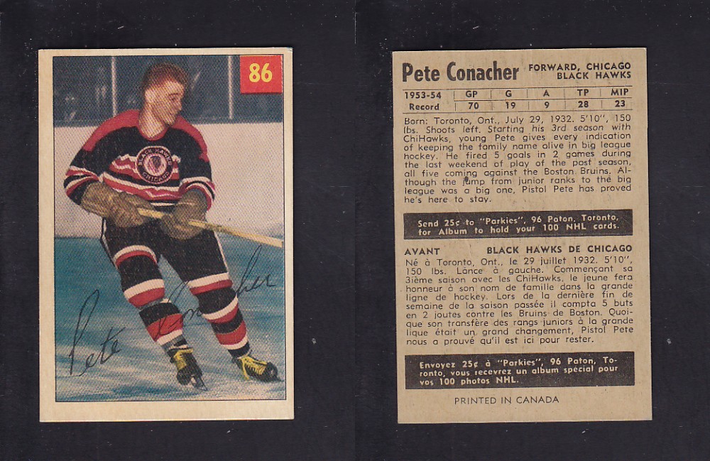 1954-55 PARKHURST HOCKEY CARD #86 P. CONACHER photo 1954-55 PARKHURST HOCKEY CARD #86 P. CONACHER photo