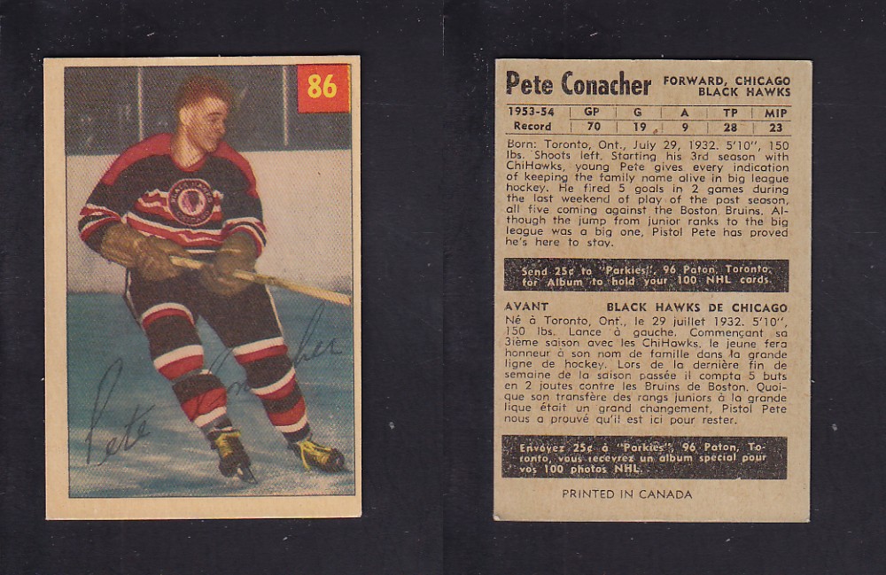 1954-55 PARKHURST HOCKEY CARD #86 P. CONACHER photo 1954-55 PARKHURST HOCKEY CARD #86 P. CONACHER photo