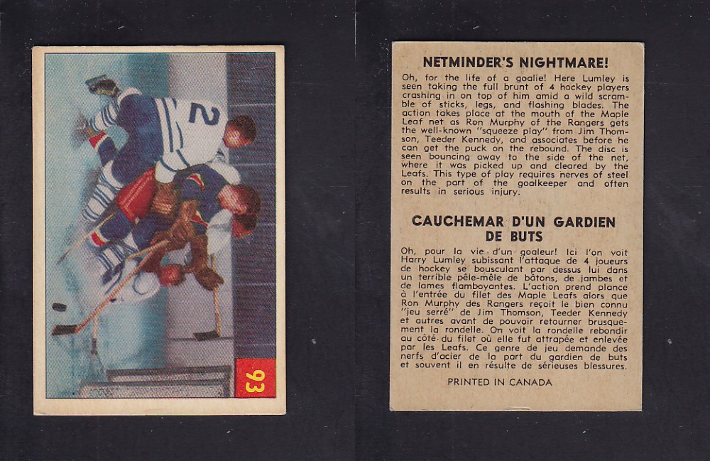 1954-55 PARKHURST HOCKEY CARD #93 NETMINDER'S NIGHTMARE! photo 1954-55 PARKHURST HOCKEY CARD #93 NETMINDER'S NIGHTMARE! photo