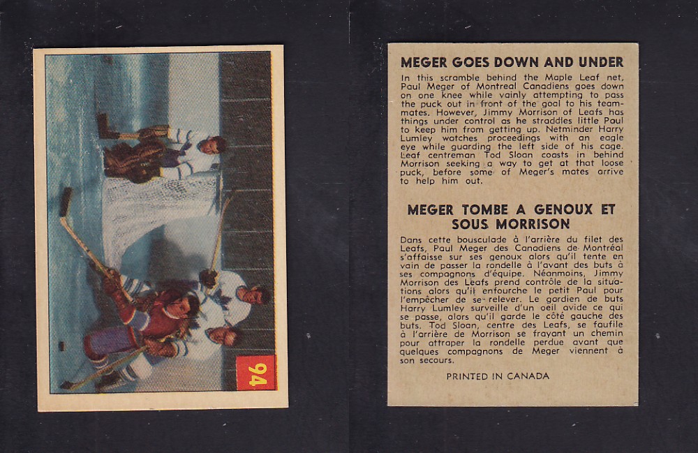 1954-55 PARKHURST HOCKEY CARD #94 MEGER GOES DOWN AND UNDER photo 1954-55 PARKHURST HOCKEY CARD #94 MEGER GOES DOWN AND UNDER photo