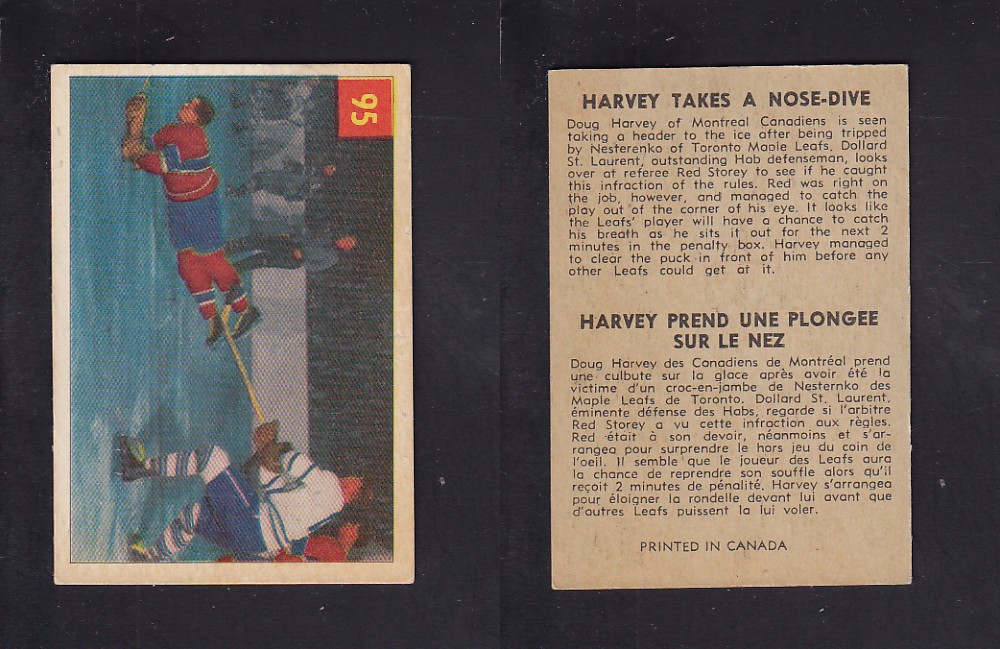 1954-55 PARKHURST HOCKEY CARD #95 HARVEY TAKES A NOSE-DIVE photo 1954-55 PARKHURST HOCKEY CARD #95 HARVEY TAKES A NOSE-DIVE photo