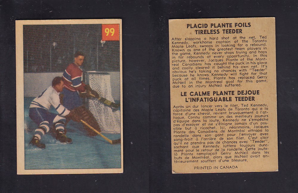 1954-55 PARKHURST HOCKEY CARD #99 PLACID PLANTE FOILS TIRELESS TEEDER photo 1954-55 PARKHURST HOCKEY CARD #99 PLACID PLANTE FOILS TIRELESS TEEDER photo