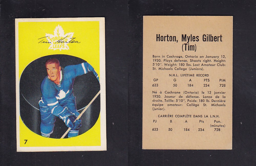 1962-63 PARKHURST HOCKEY CARD #7 T. HORTON photo 1962-63 PARKHURST HOCKEY CARD #7 T. HORTON photo