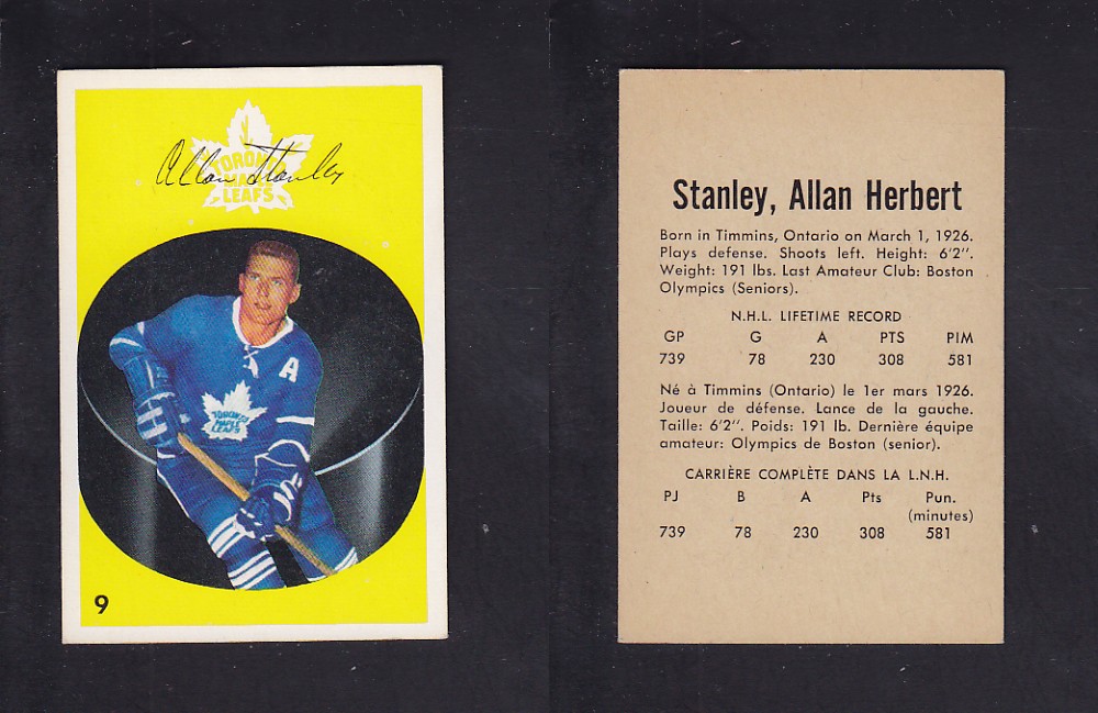 1962-63 PARKHURST HOCKEY CARD #9 A .STANLEY photo 1962-63 PARKHURST HOCKEY CARD #9 A .STANLEY photo