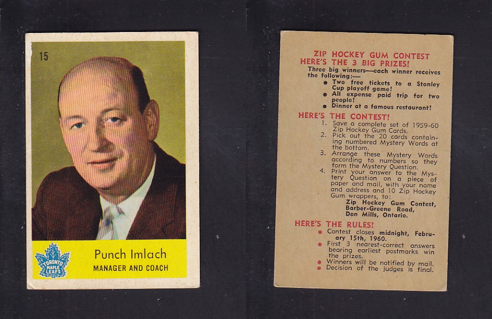 1959-60 PARKHURST HOCKEY CARD #15 P. IMLACH photo
