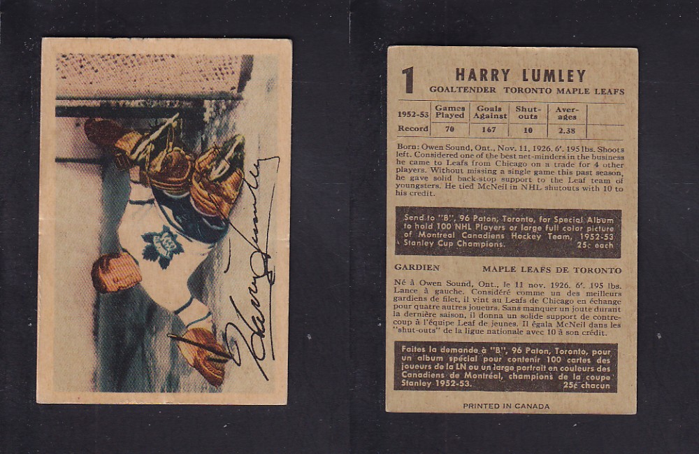 1953-54 PARKHURST HOCKEY CARD #1 H. LUMLEY photo