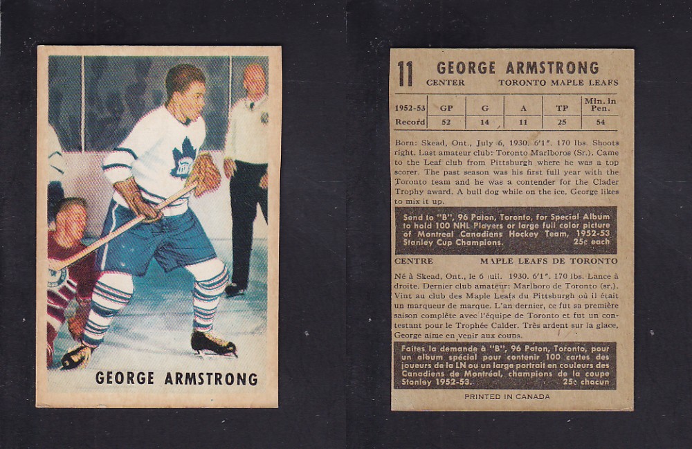 1953-54 PARKHURST HOCKEY CARD #11 G. ARMSTRONG photo