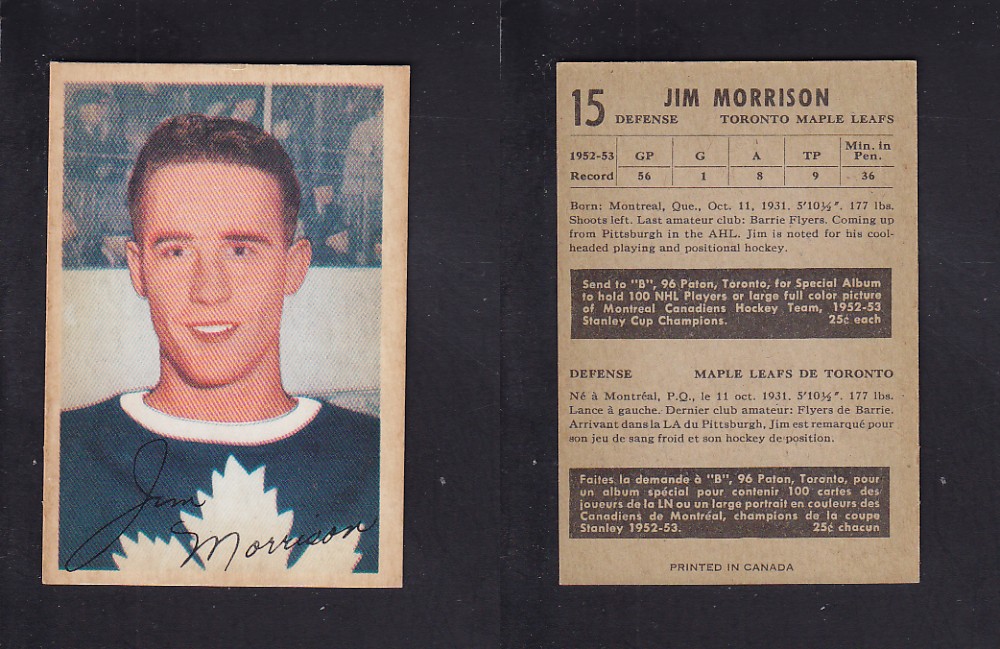 1953-54 PARKHURST HOCKEY CARD #15 J. MORRISON photo 1953-54 PARKHURST HOCKEY CARD #15 J. MORRISON photo