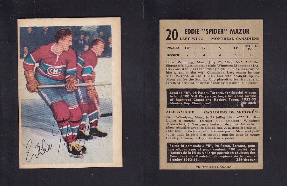 1953-54 PARKHURST HOCKEY CARD #20 E. MAZUR photo