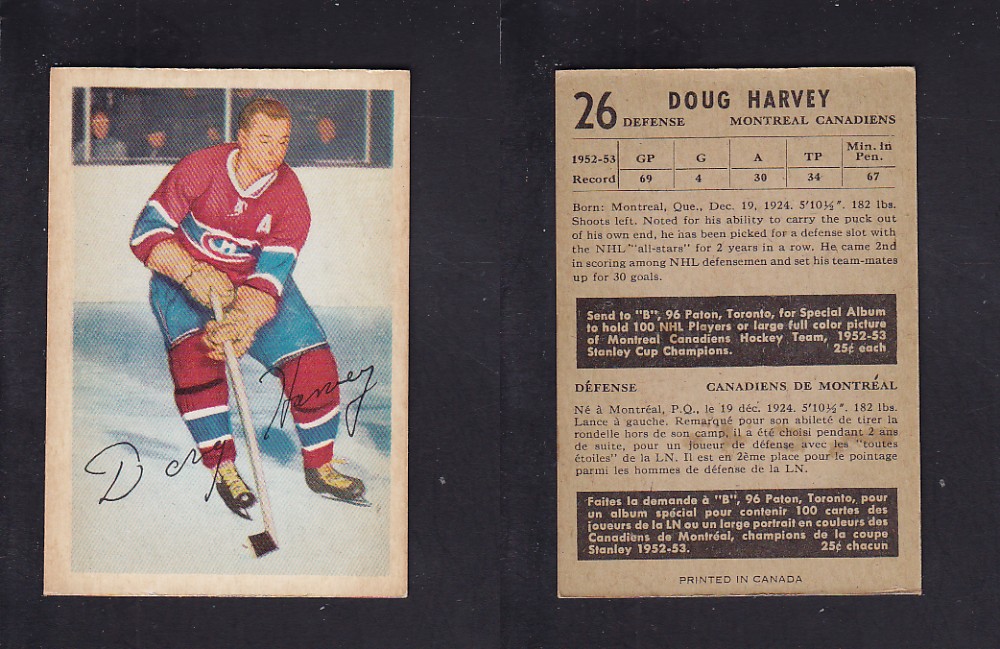 1953-54 PARKHURST HOCKEY CARD #26 D. HARVEY photo