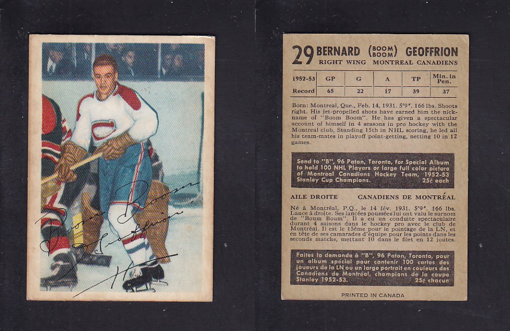 1953-54 PARKHURST HOCKEY CARD #29 B. GEOFFRION photo 1953-54 PARKHURST HOCKEY CARD #29 B. GEOFFRION photo